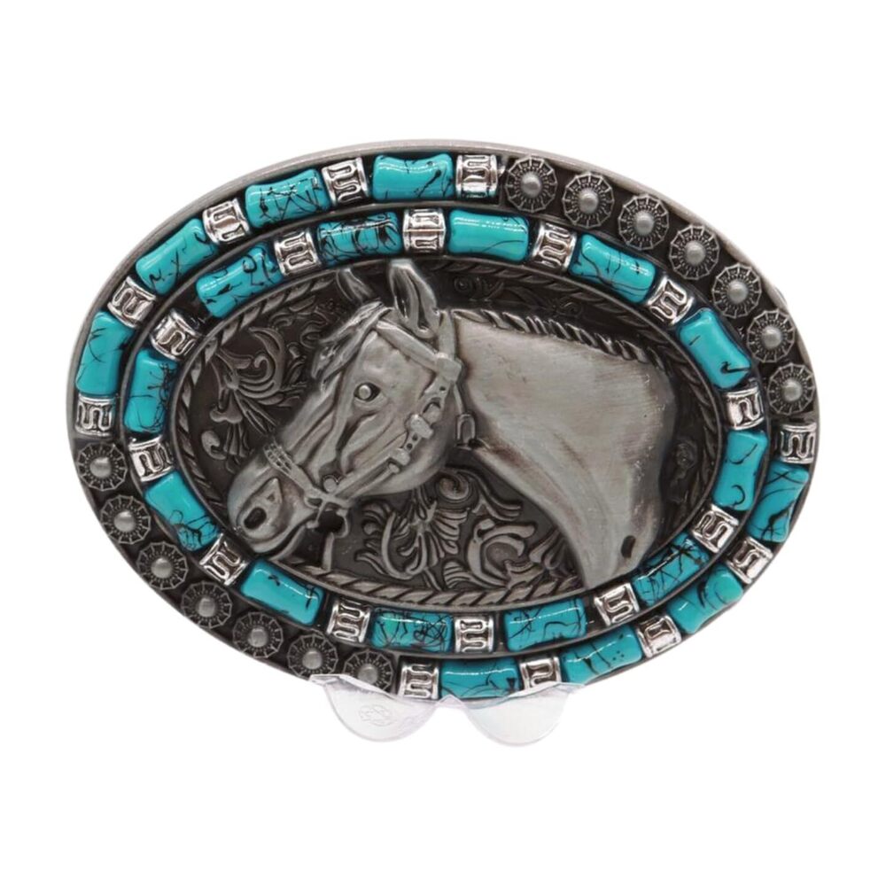 4256 Fashion Silver Belt Buckle Western Cowboys Metal Horse Rodeo Turquoise